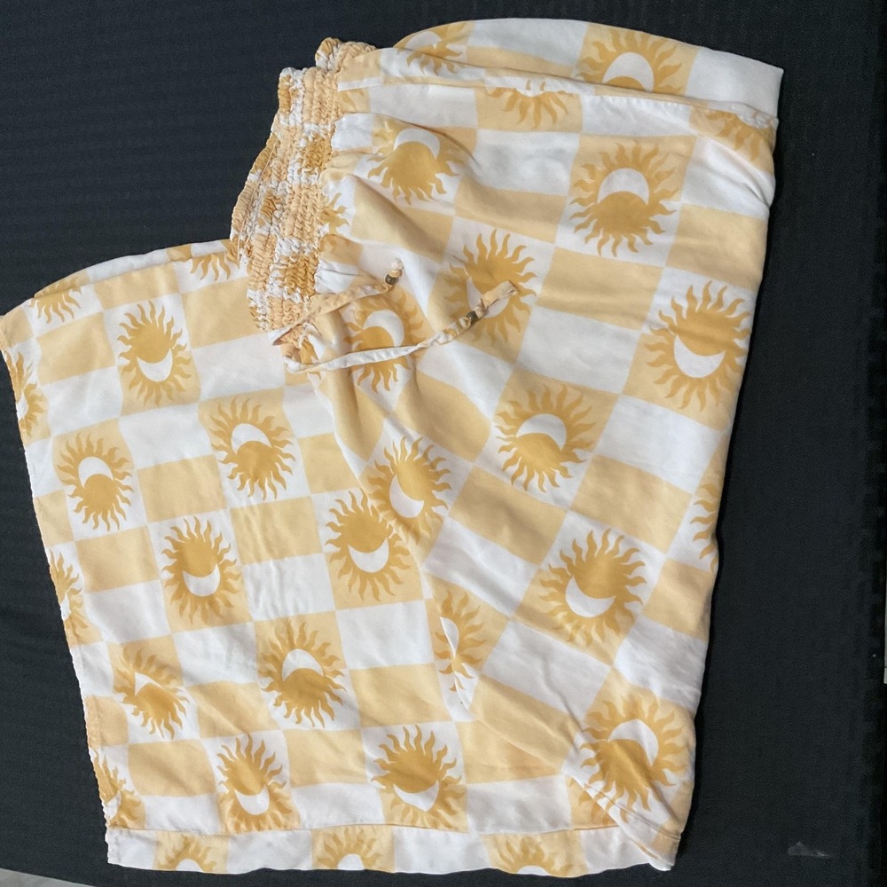 Label Of Love Pants Womens Large Yellow Sun Check Harem Elastic Waist Boho